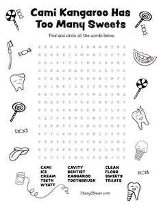 cami kangaroo has to many sweets wordsearch